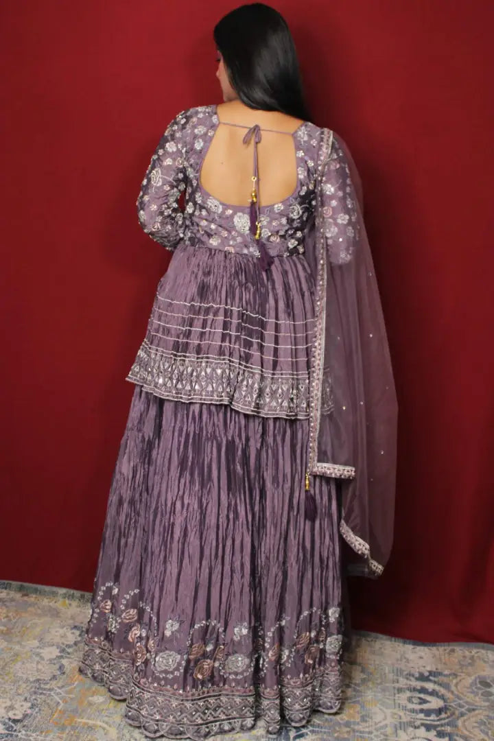 Indo Western Dress In Chinon With Duppatta In Lavender
