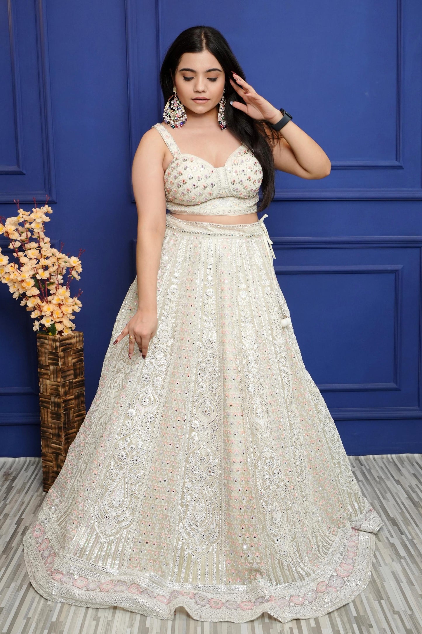 Spaghetti Style Gotta Work Designer lehenga choli In Off White