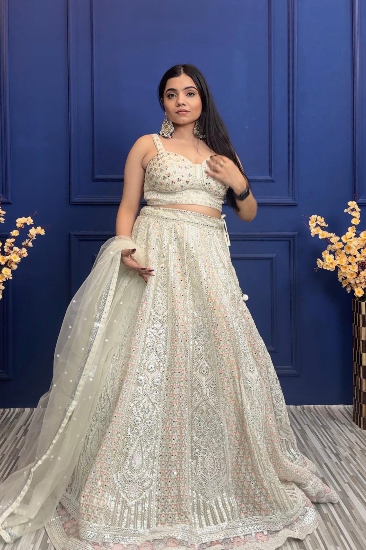 Spaghetti Style Gotta Work Designer lehenga choli In Off White