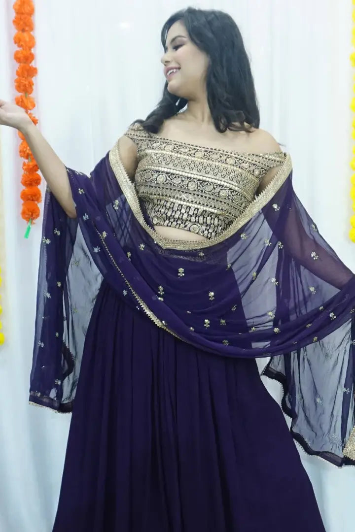 Broad Shoulder Lehenga Choli In Wine