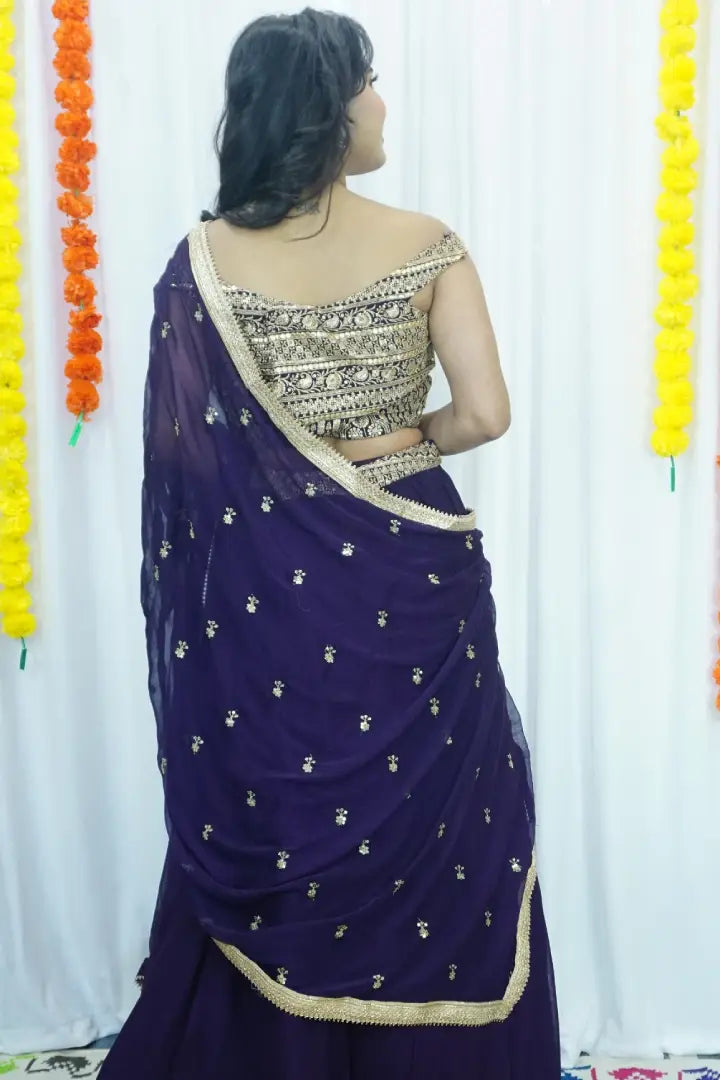 Broad Shoulder Lehenga Choli In Wine
