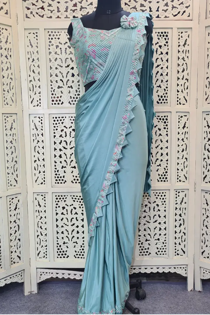 Readymade Belt Design Saree in Sea Green