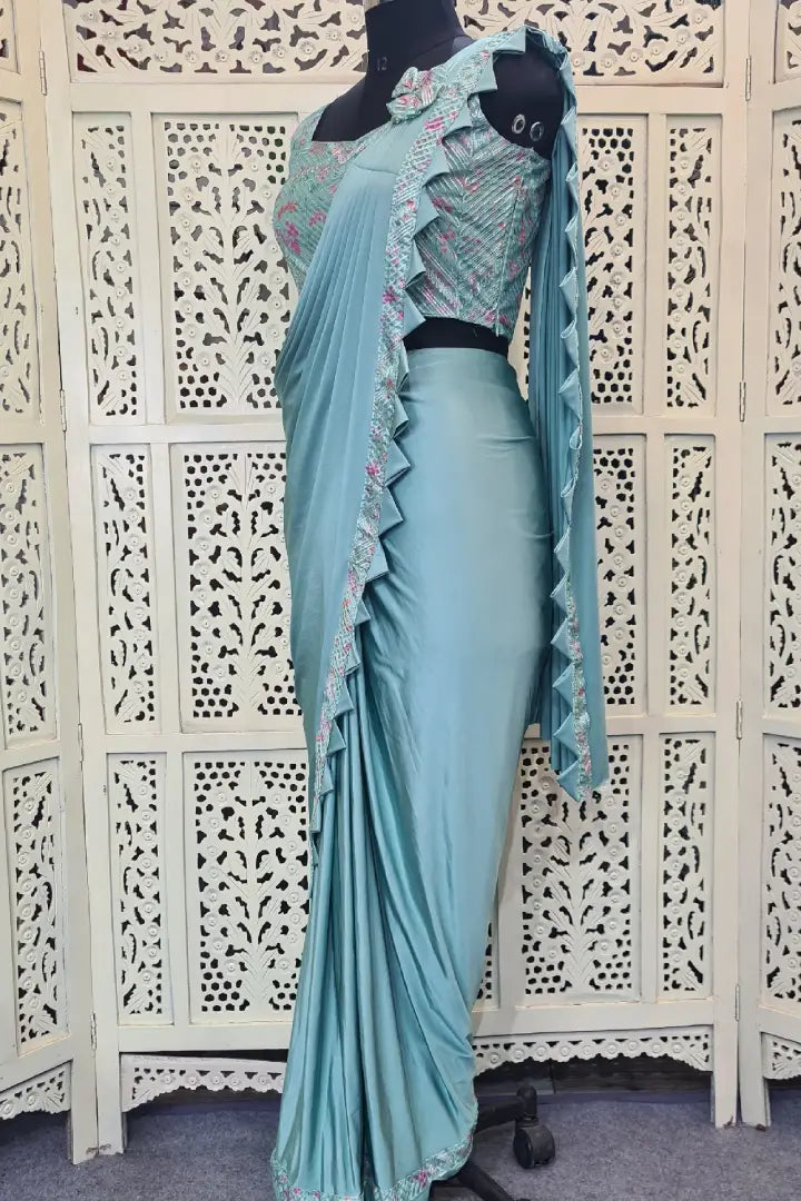 Readymade Belt Design Saree in Sea Green