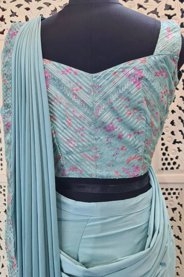 Readymade Belt Design Saree in Sea Green