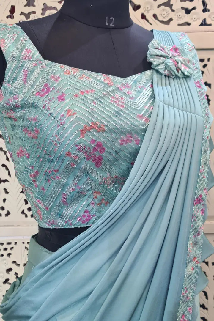 Readymade Belt Design Saree in Sea Green