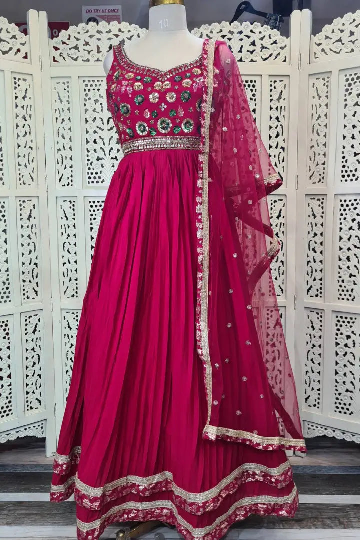 Silk Anarkali Dress With Duppatta In Red