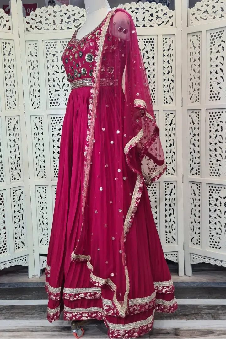 Silk Anarkali Dress With Duppatta In Red