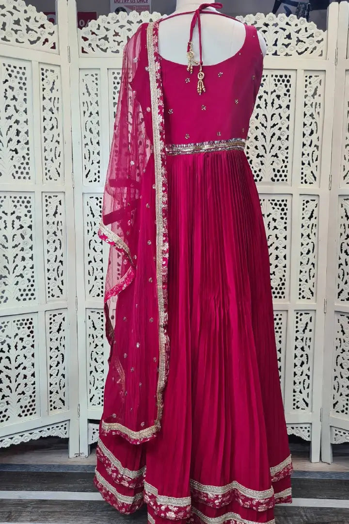 Silk Anarkali Dress With Duppatta In Red