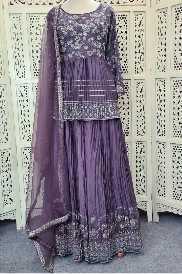 Indo Western Dress In Chinon With Duppatta In Lavender