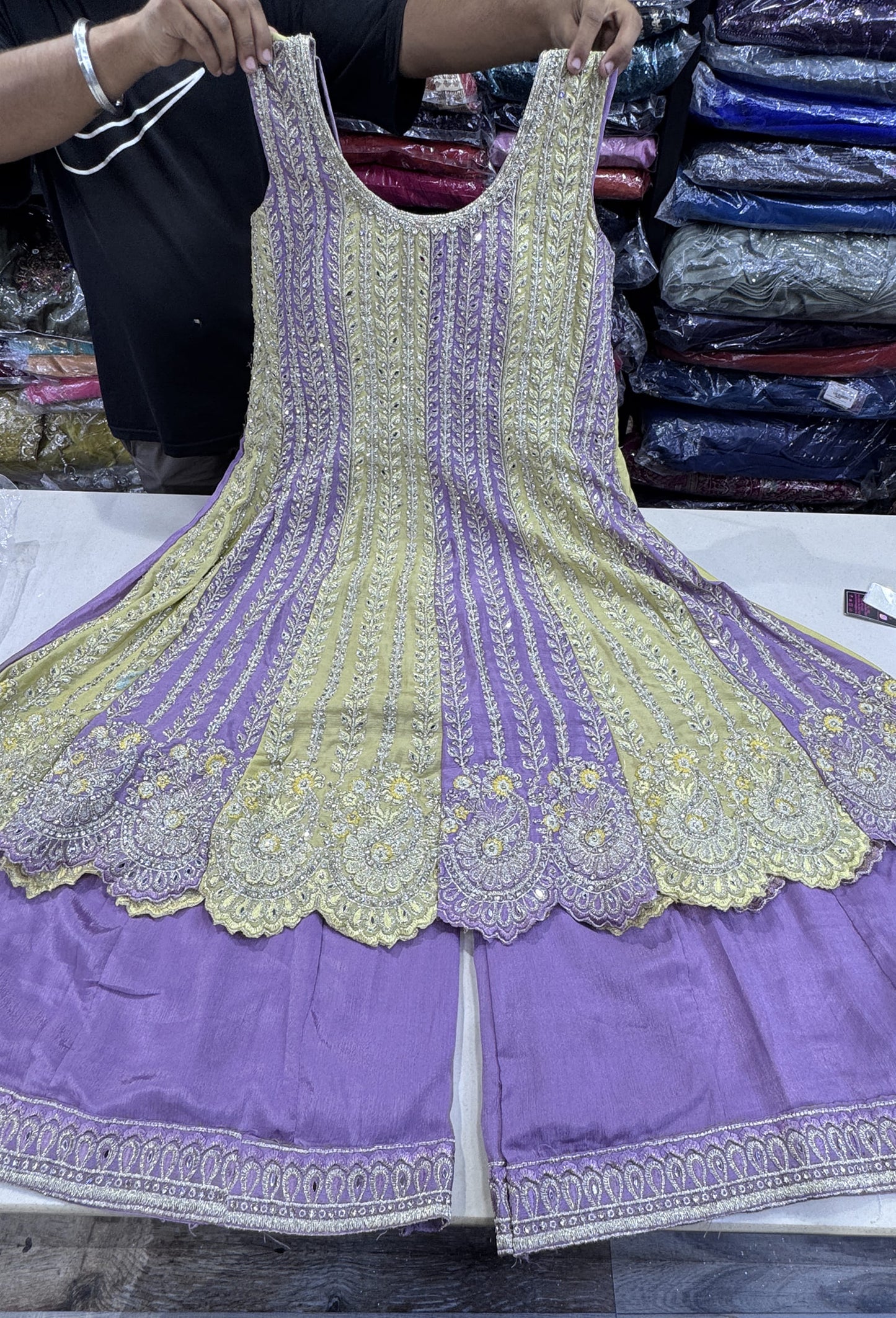 Pakistani Style Hand Embroidered Anarkali Suit Set with Plazo & Dupatta