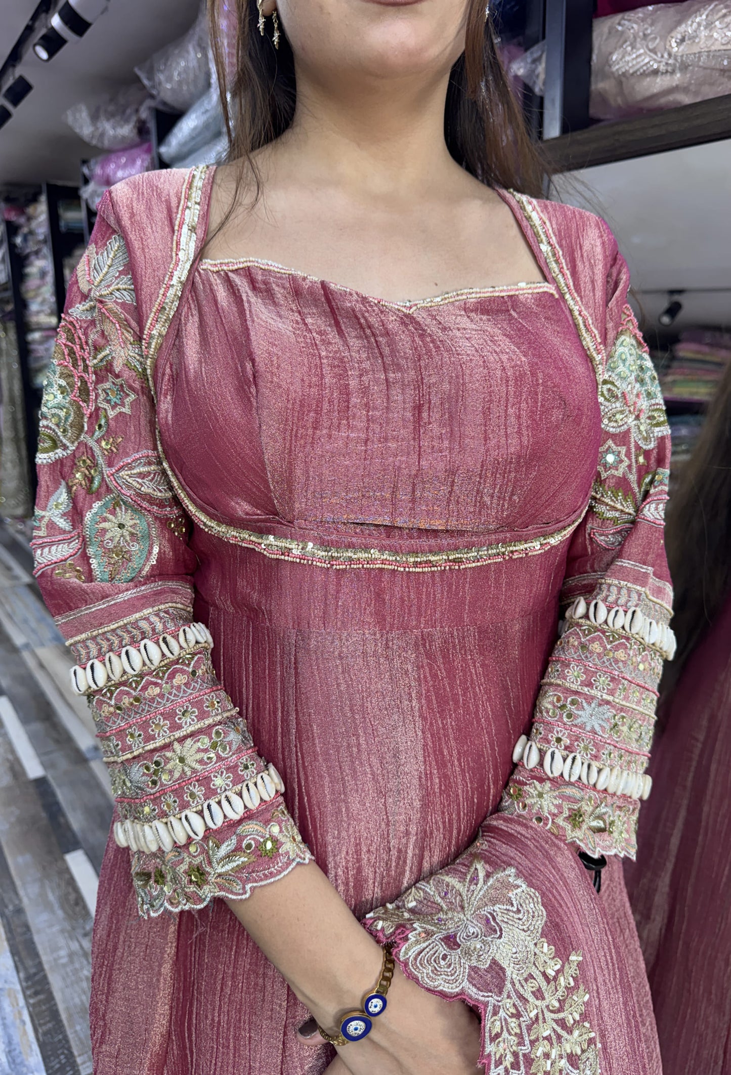Designer Yoke Embroidered Suit Set with Cut Work Bordered Dupatta