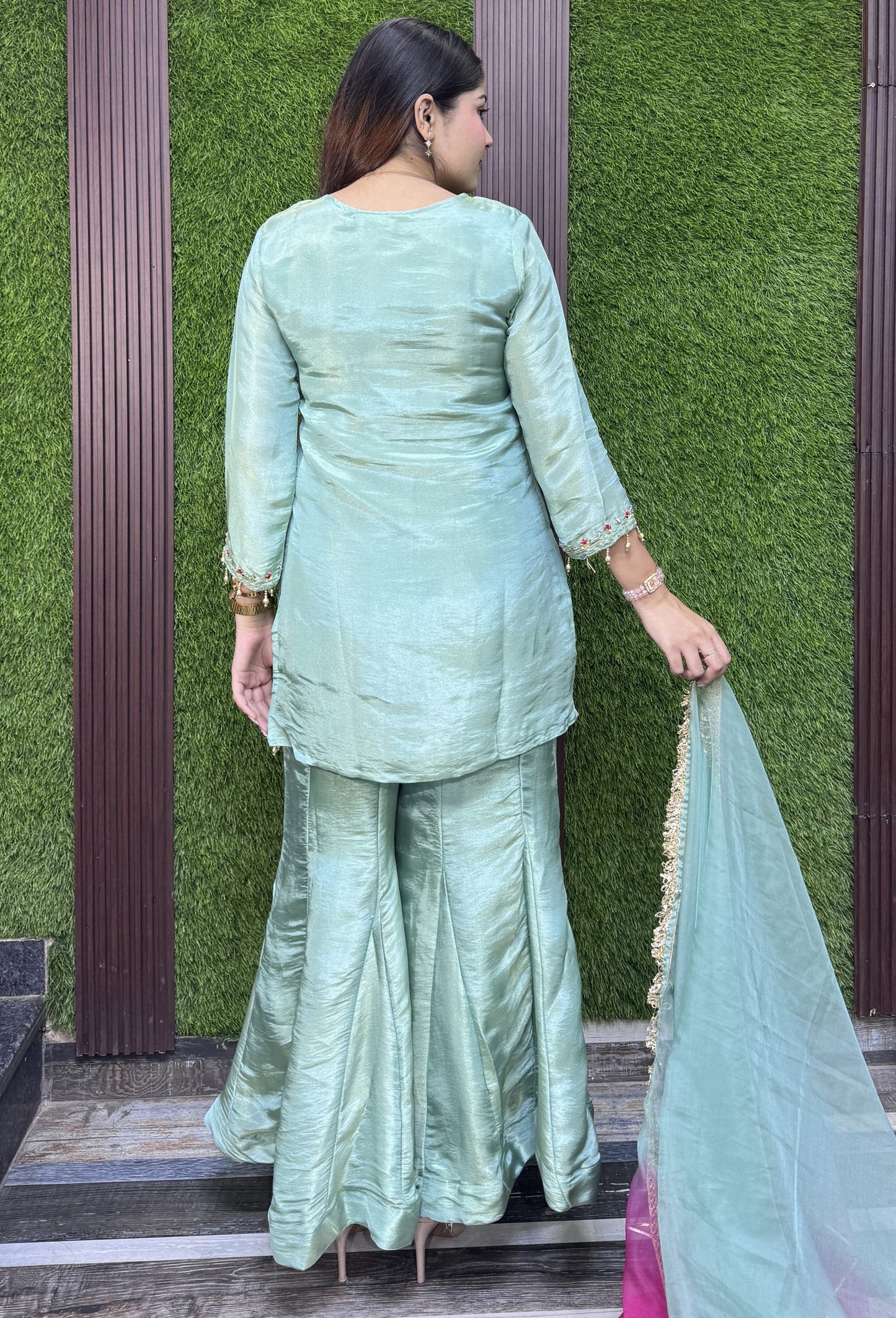 Designer Silk Suit Set with Organza Tie Die Dupatta