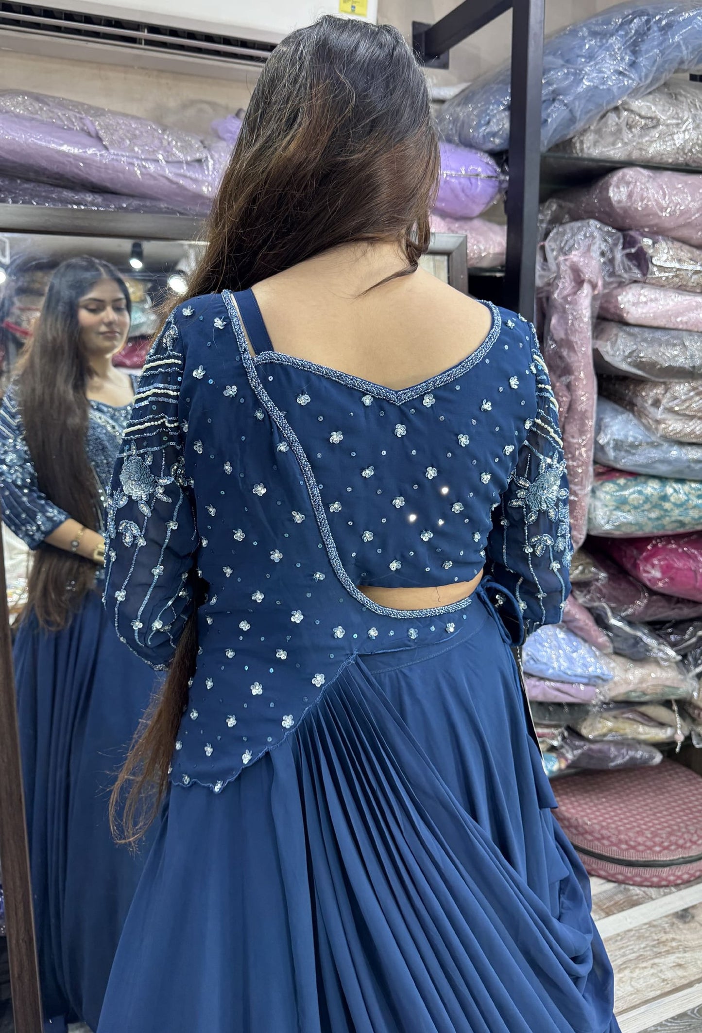 2 in 1 Indo Western Dress with Embellished Choli and Long Cape