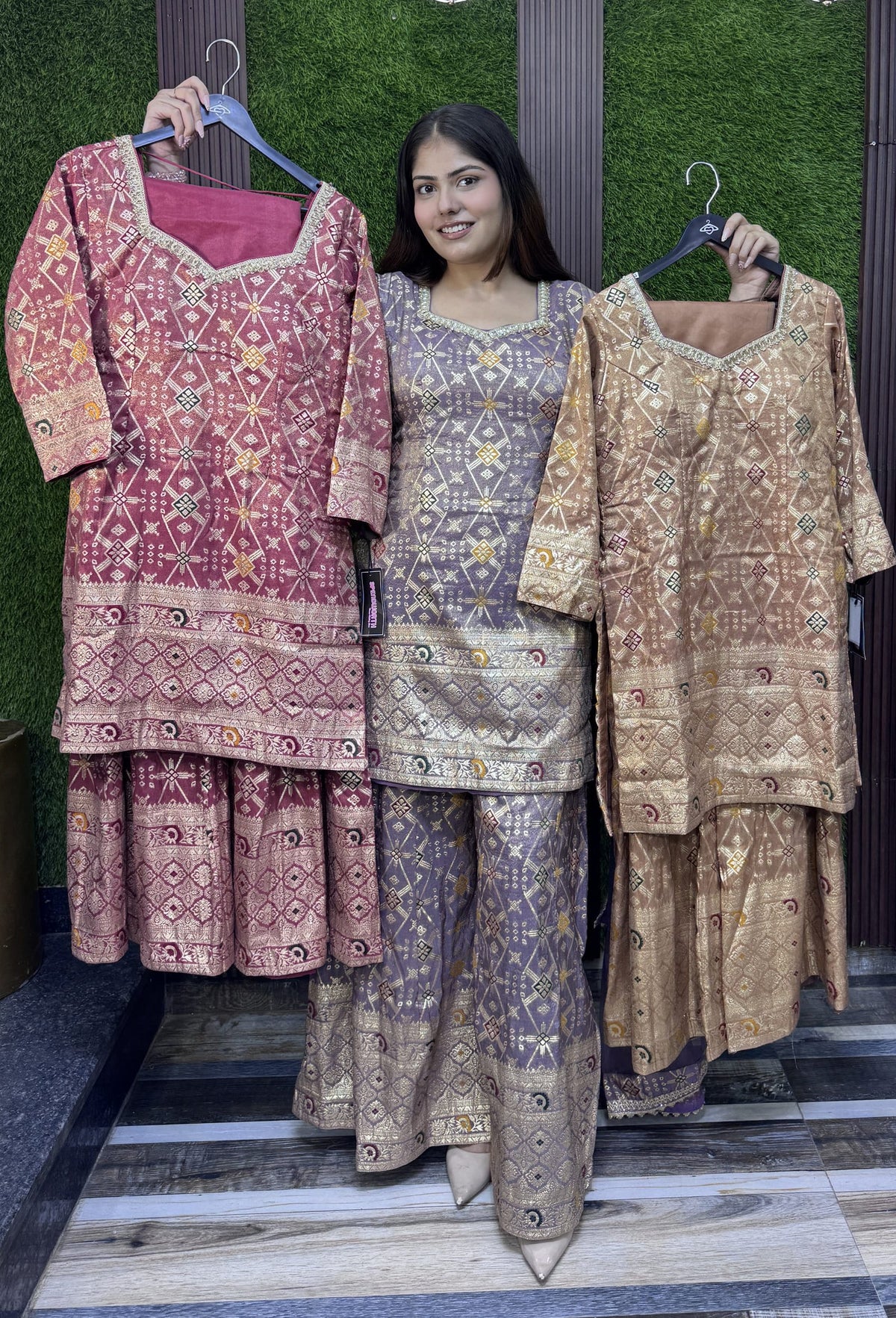Pure Banarasi Straight Sharara Suit with Organza Bordered Dupatta