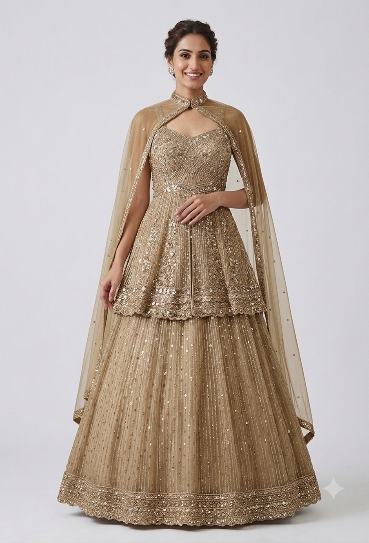 Hand Work Embroidered Peplum Front Cut Design Lehenga Set with Cape