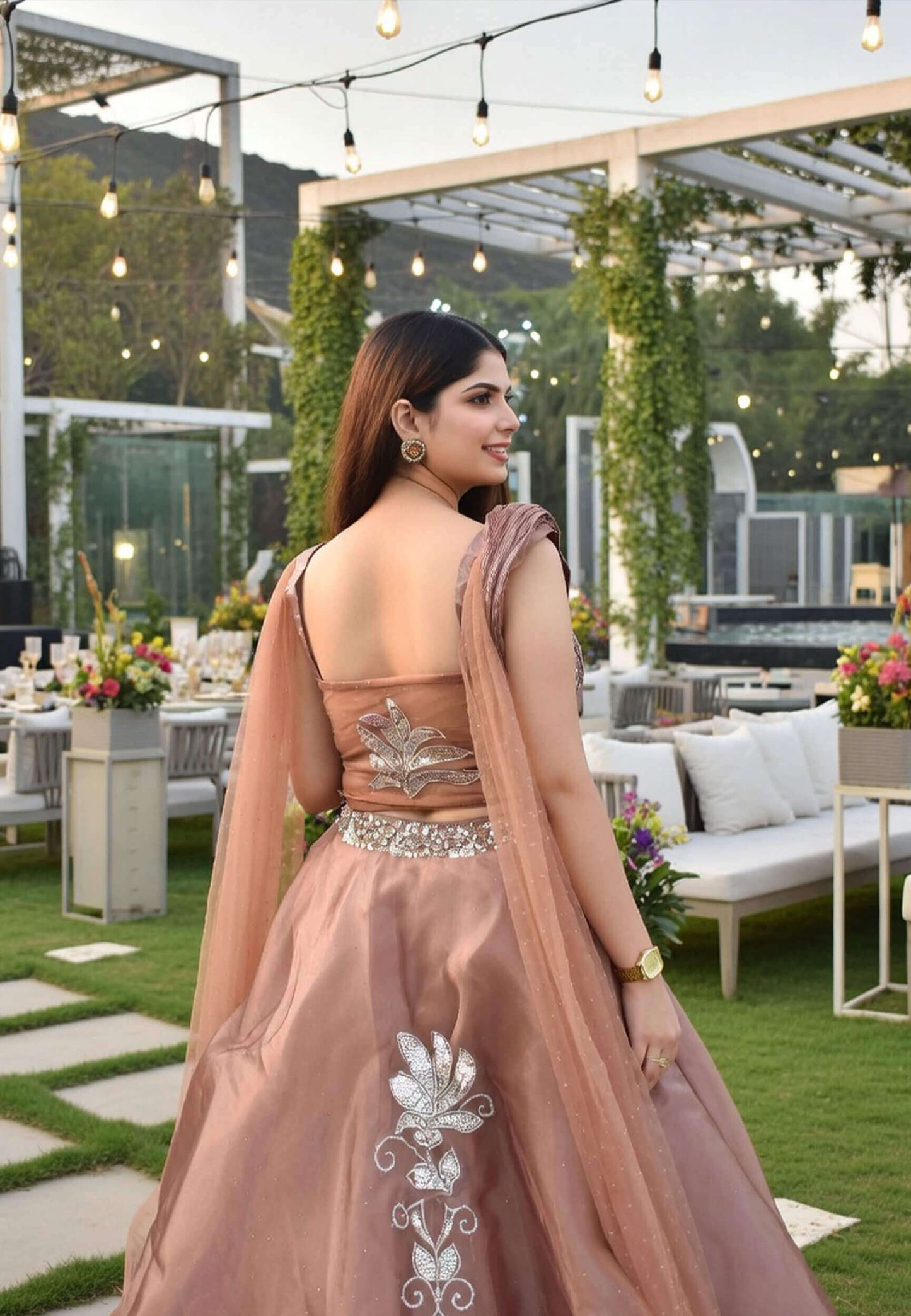 Girlish Barbie Style Hand Work Lehenga Choli in Copper