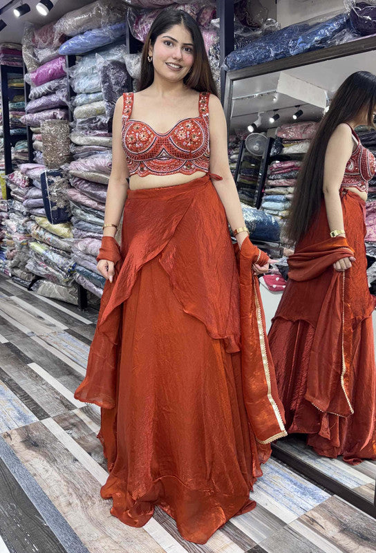 Handworked Lehenga Choli with Girlish Blouse & Wrap-Around Organza Skirt Set