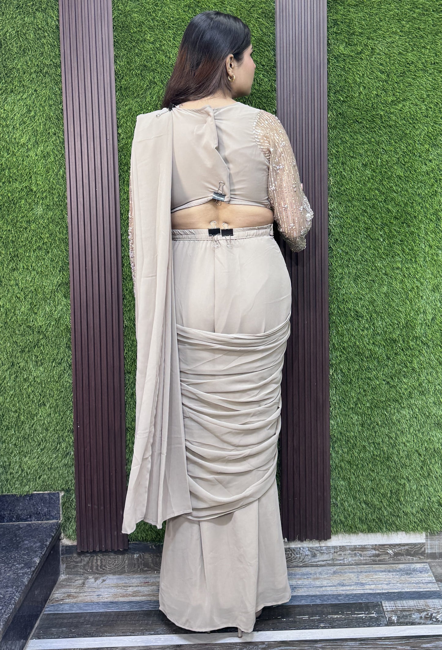 Handworked Blouse with Georgette Drape Saree & Palla