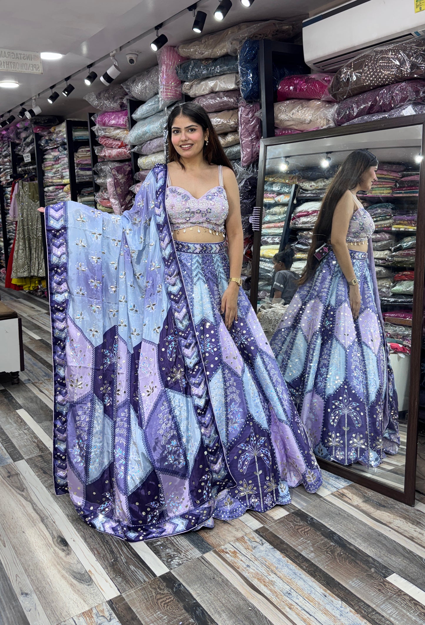 Multi-Embroidered Silk Lehenga with Digital Printed Dupatta