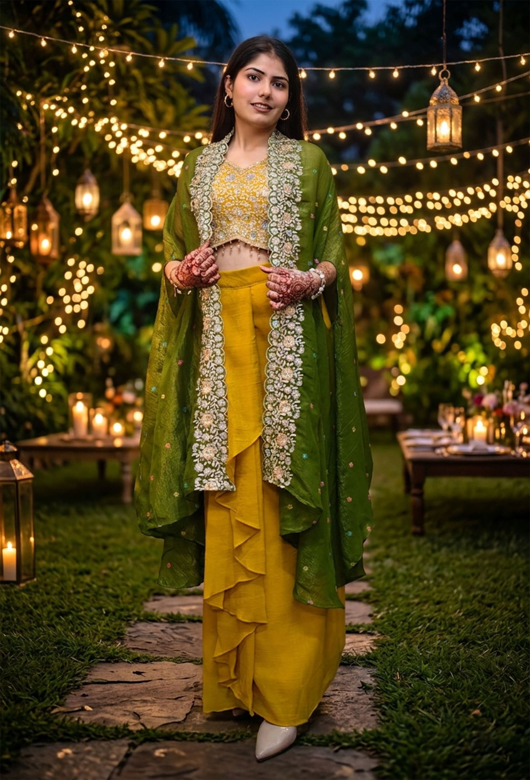 3 Piece Indo Western Dress with Separate Contrast Organza Cape Shrug & –  Spend Worth Clothing