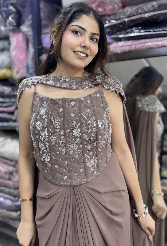 Corset Style Indo-Western Dress with Tulip Skirt & Elegant Cape