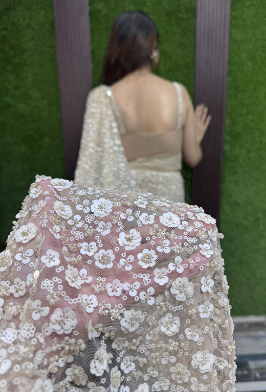 Corset Style Fully Hand Embellished Golden Ready-To-Wear Drape Saree