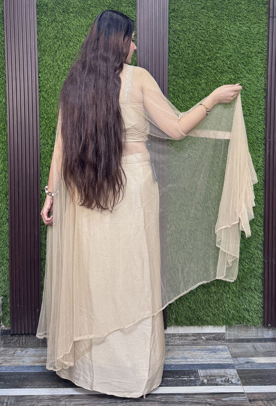 Corset Style Handwork Indo-Western Dress with Tulip Skirt & Net Over Shrug