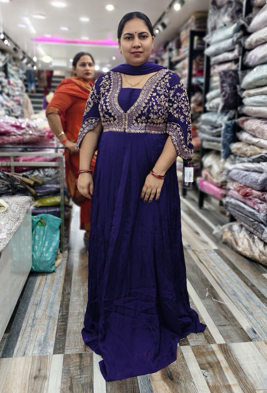 Full Sleeve Chinnon Silk Anarkali Dress with Hand Work Detailing