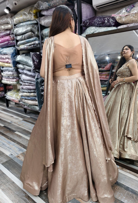Full Embellished Spaghetti Style Blouse with Shimmer Two-Tone Flared Lehenga