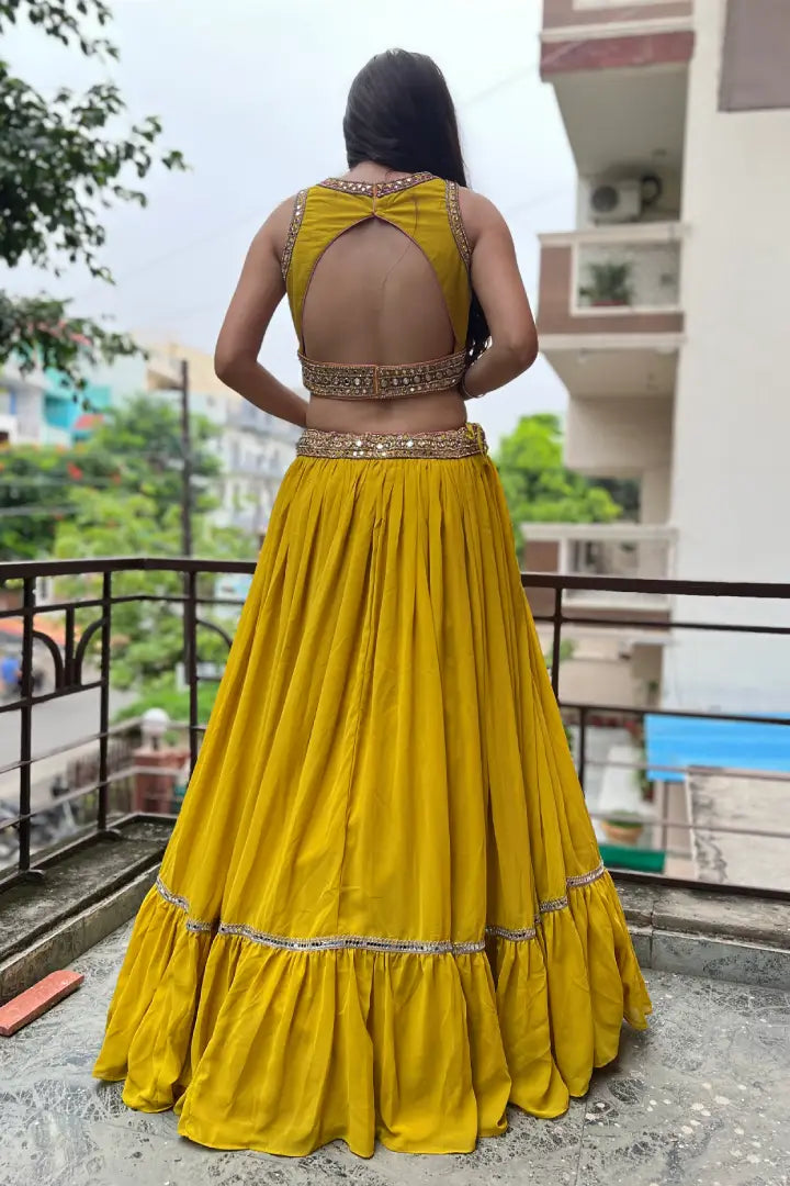 Designer Choli Multi Embroidered Lehenga Set In Yellow