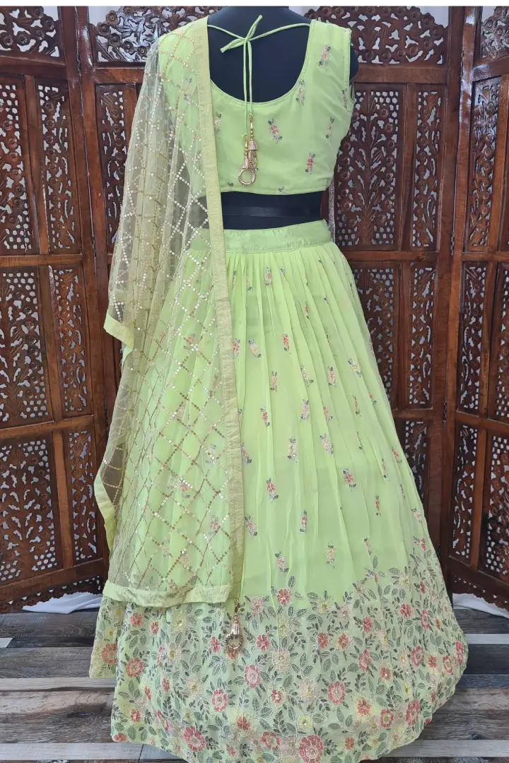 Georgette Lehenga Choli In Parrot Green
