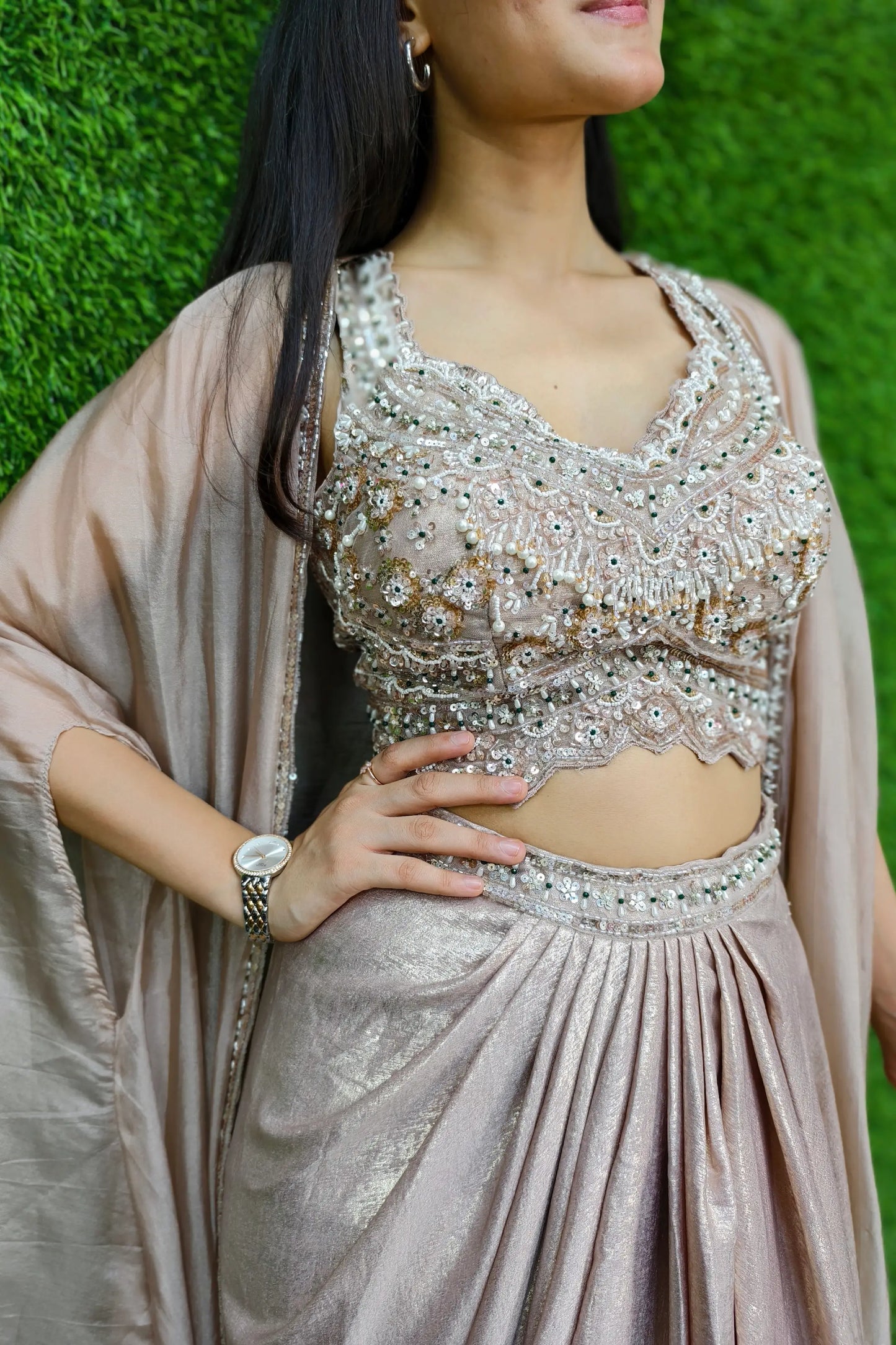 Indowestern Three Piece Dress In Light Golden