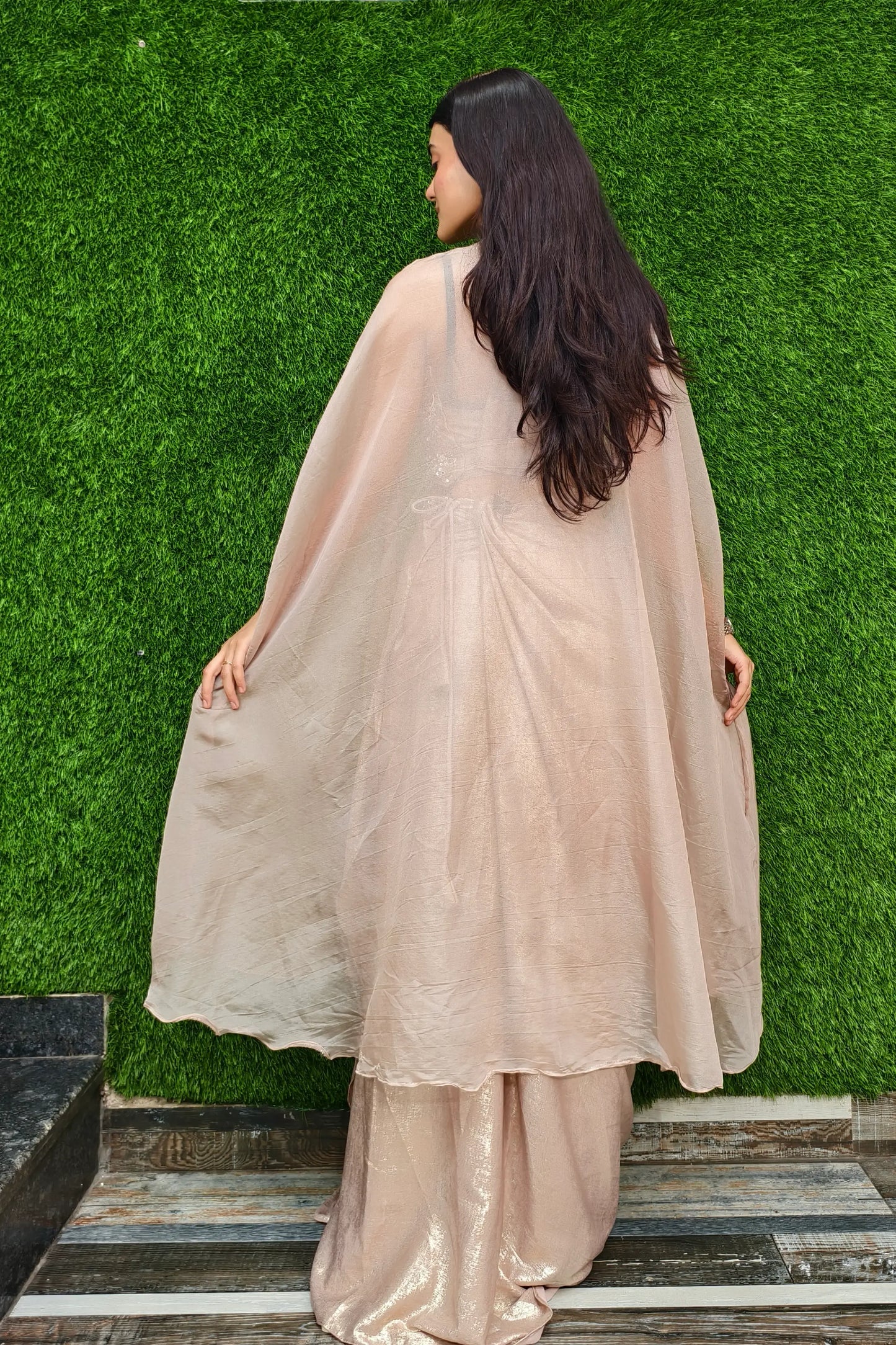 Indowestern Three Piece Dress In Light Golden