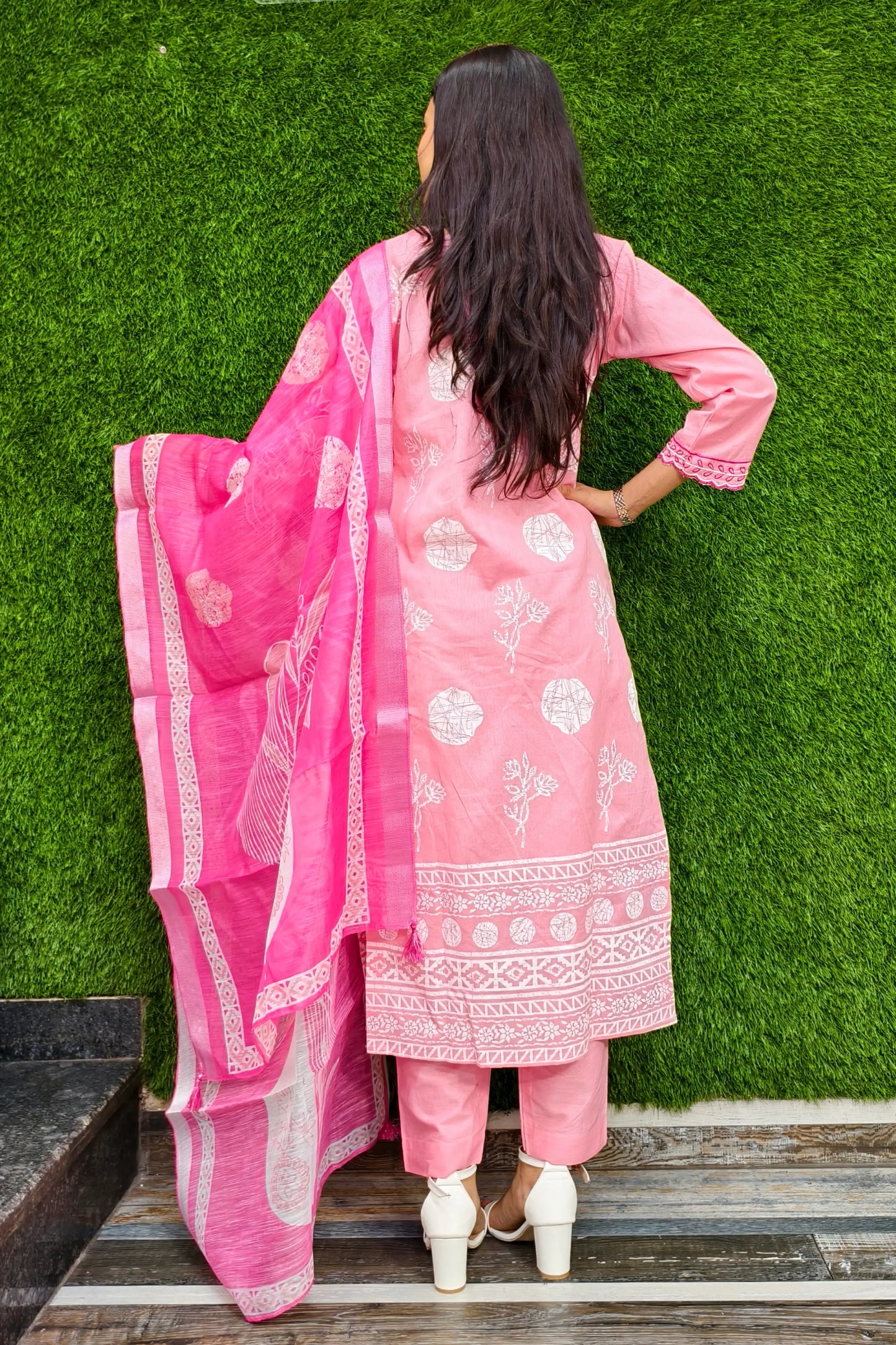 Cotton Slub Embroidered Suit Set With Contrast Duppatta
