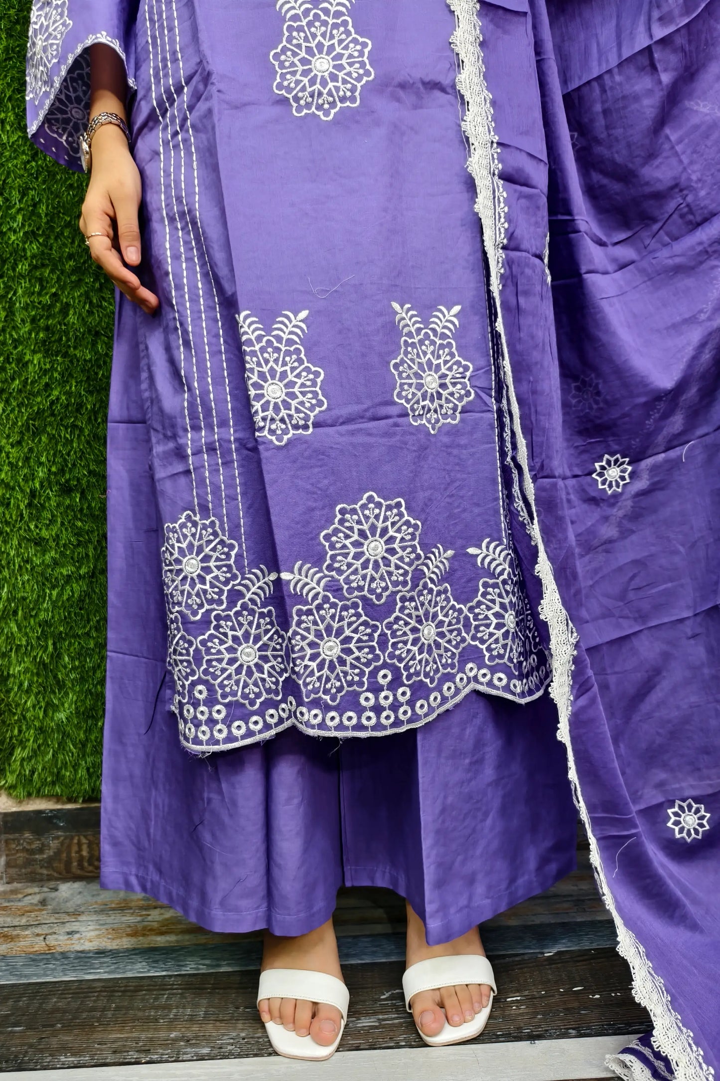 Straight Cotton Suit With Duppatta In Purple