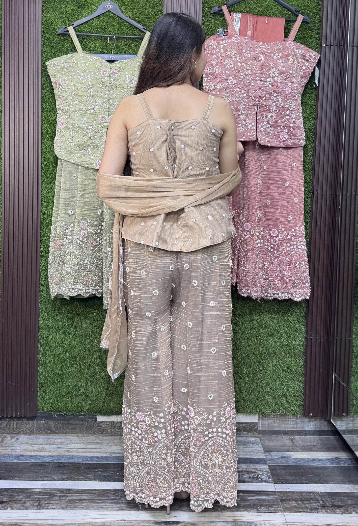 Spaghetti Style Short Full Beadwork Palazzo Set with Dupatta