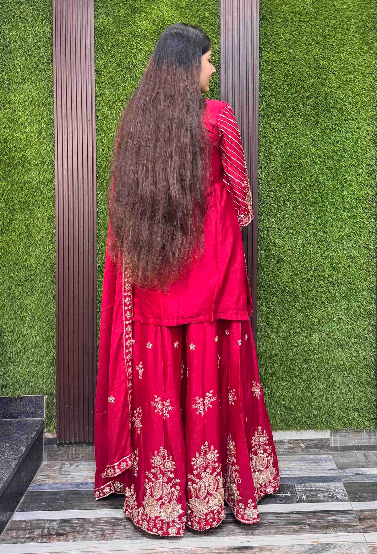 Chinnon Silk Heavy Hand Work Sharara Suit with Fully Embroidered Dupatta