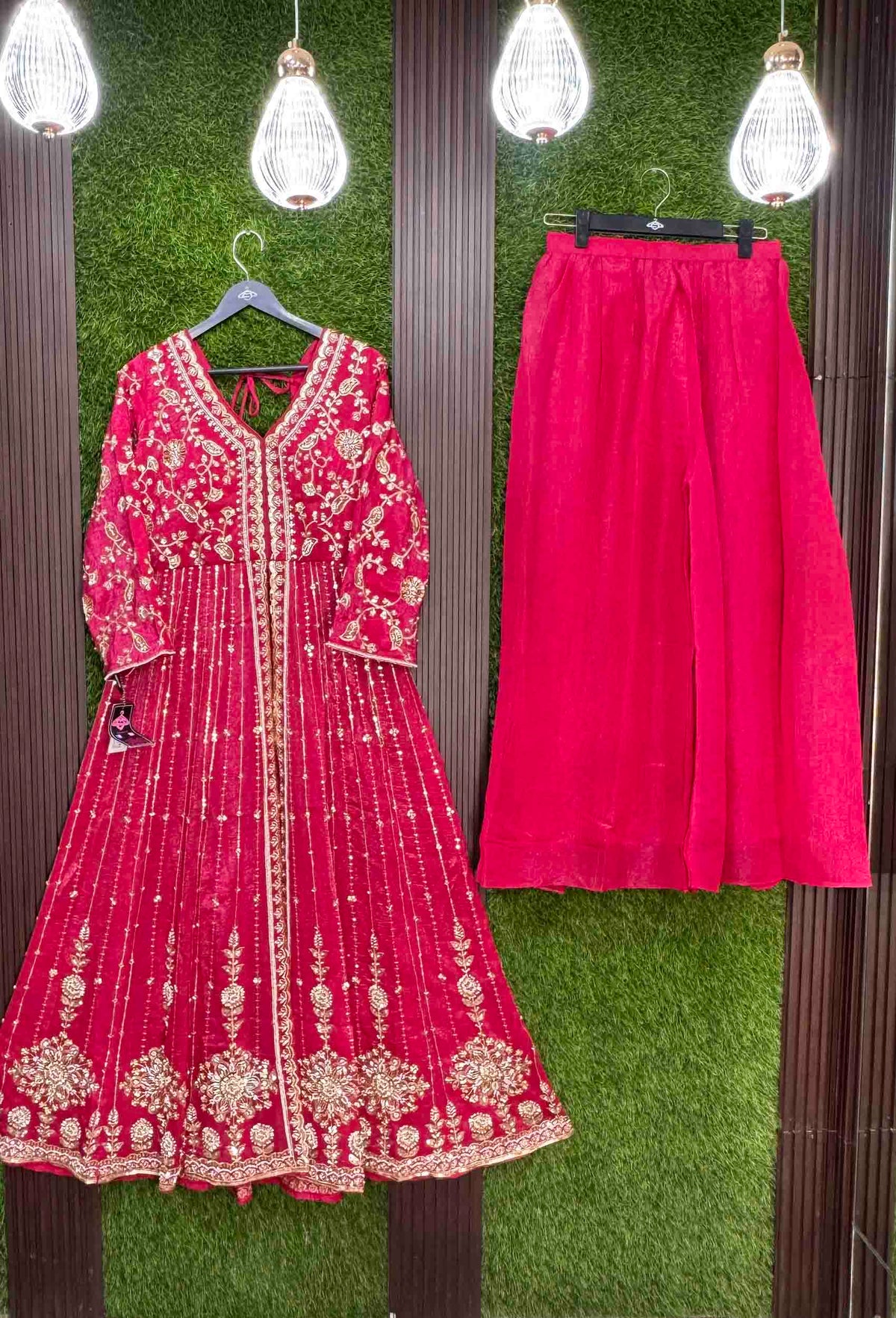 Designer Front Slit Anarkali with Hand Work, Trouser & Silk Dupatta