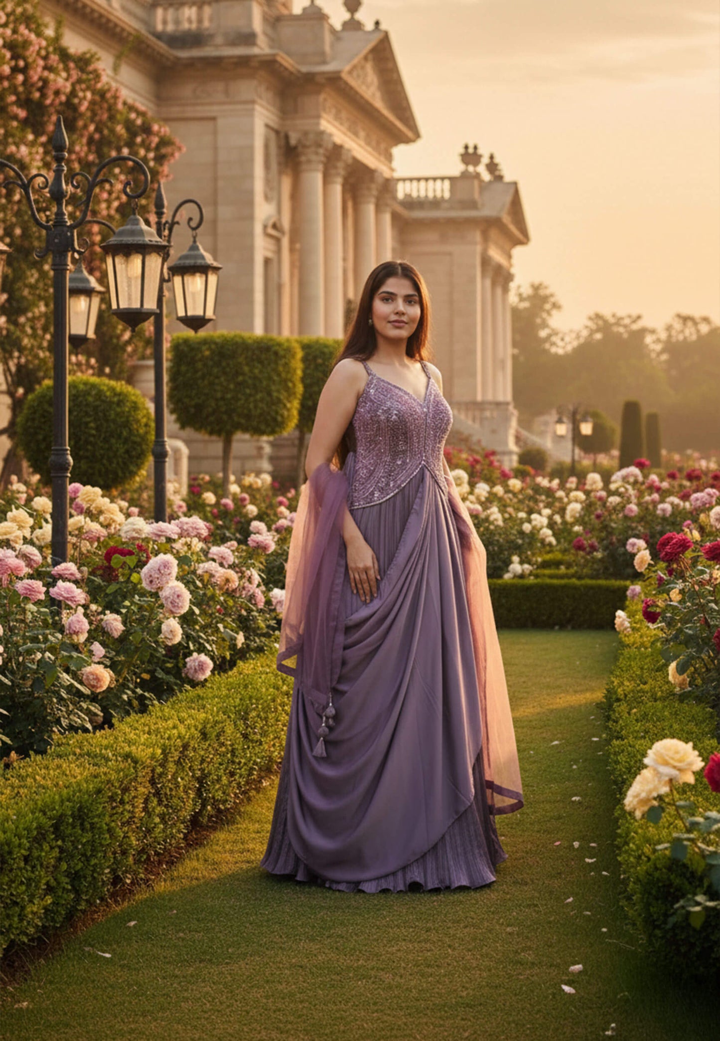 Hand Work Stylish Drape Style One Piece Dress in Indo Western - Armani Satin