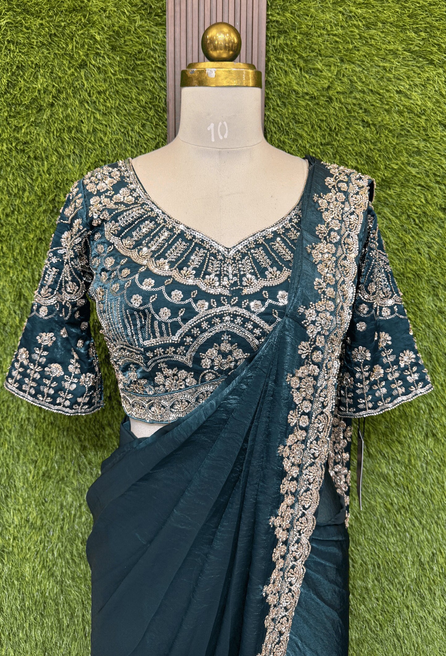 Readymade Organza Silk Drape Saree with Hand Embellishment Work