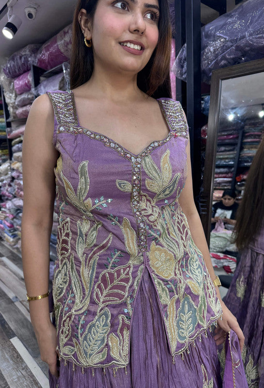 Indo-Western Multi Gotta Embroidery Work Peplum Short Shirt with Lehenga & Dupatta