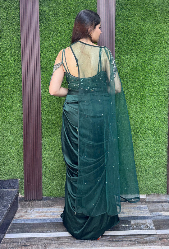 Designer Armani Satin Indo-Western Top with Cape & Cowl Skirt