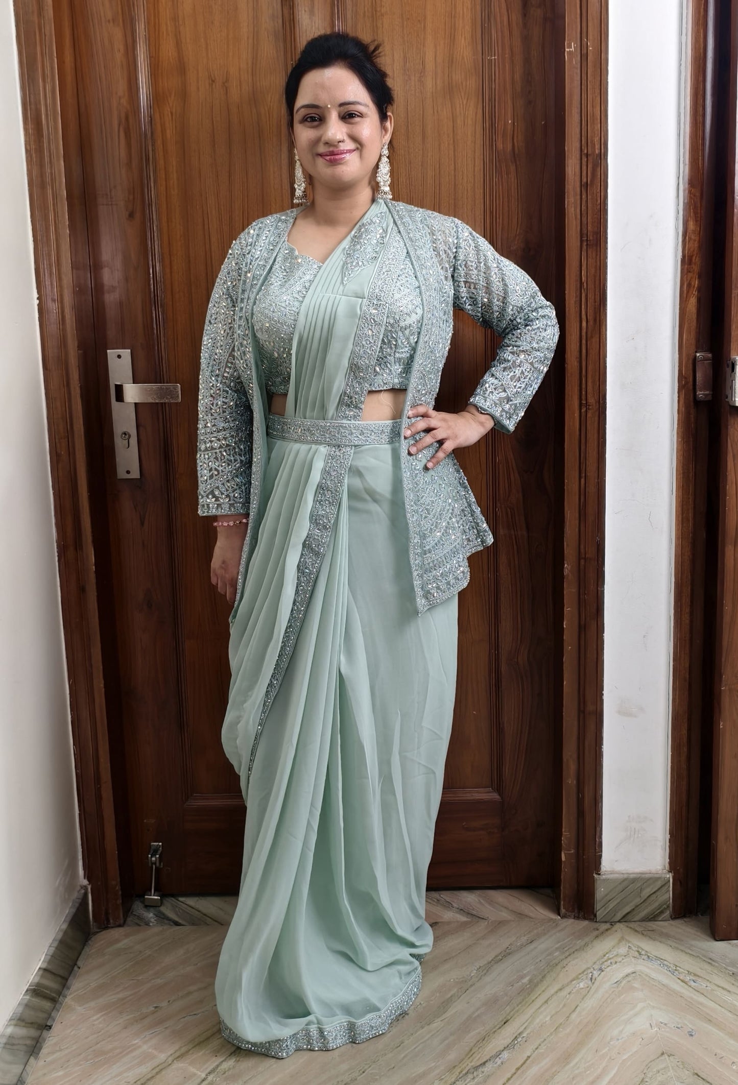 Ready To Wear Sequence Work Drape Saree with Separate Jacket
