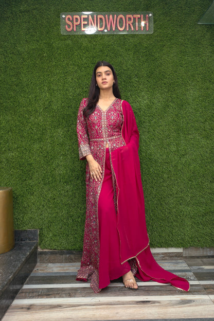 Beautiful front cut Indo Western dress in Hot Pink