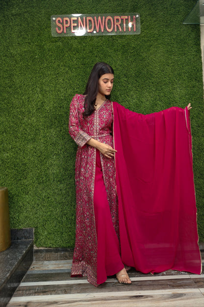 Beautiful front cut Indo Western dress in Hot Pink