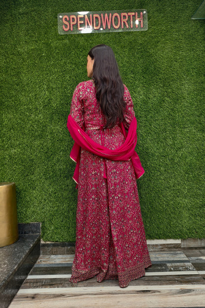 Beautiful front cut Indo Western dress in Hot Pink