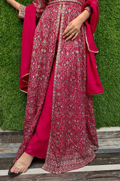 Beautiful front cut Indo Western dress in Hot Pink