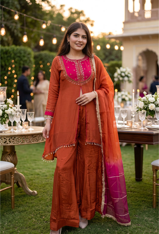 Designer Front Slit Suit Set with Tie Dye Dupatta