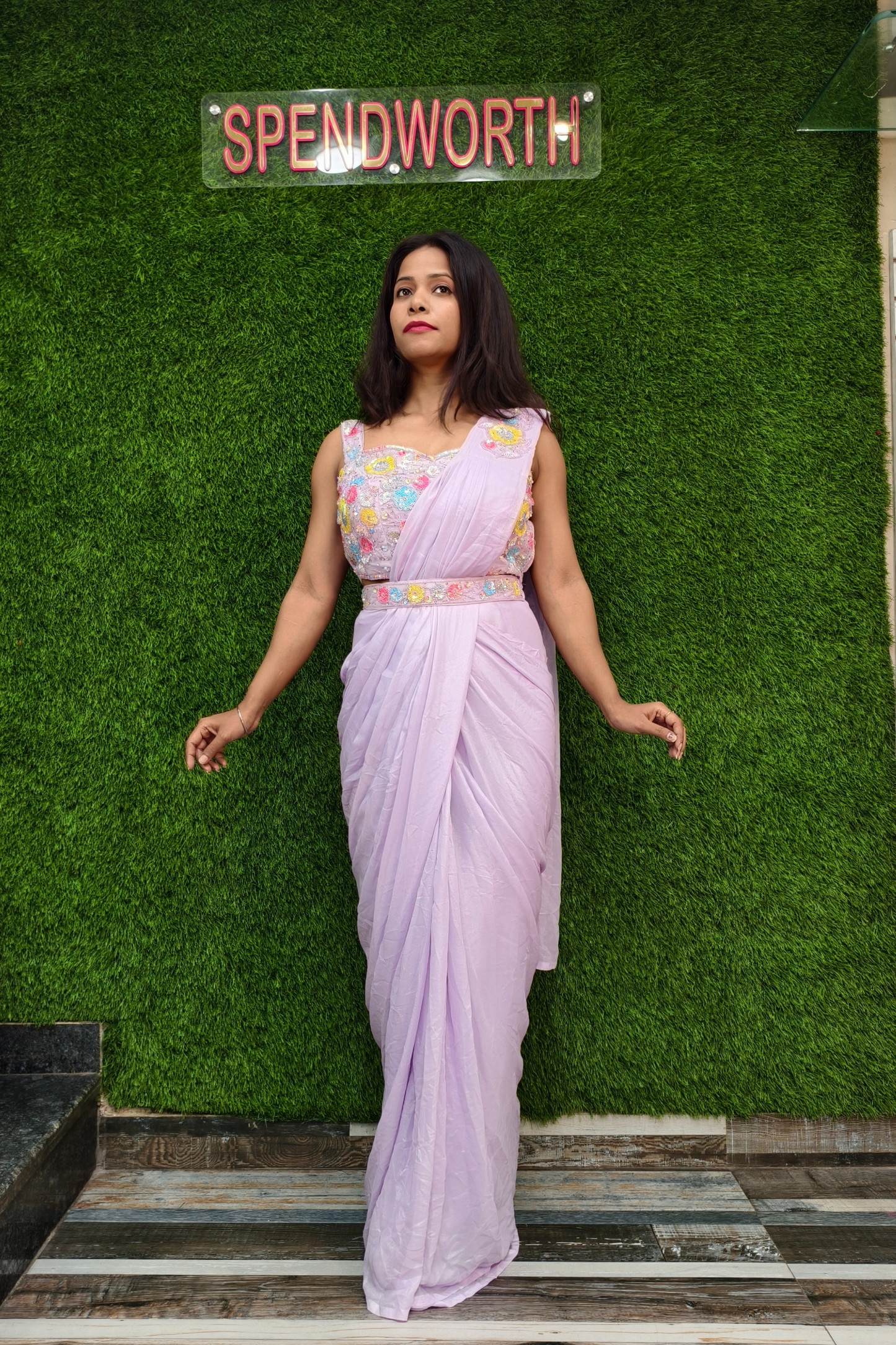 Ready to Wear Drape Saree in lilac colour