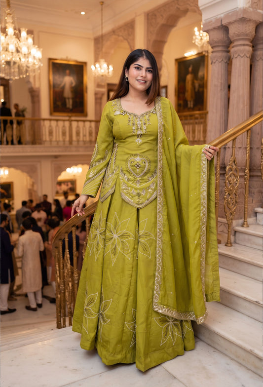 Designer Indo Western Lehenga with Embroidered Shirt and Dupatta